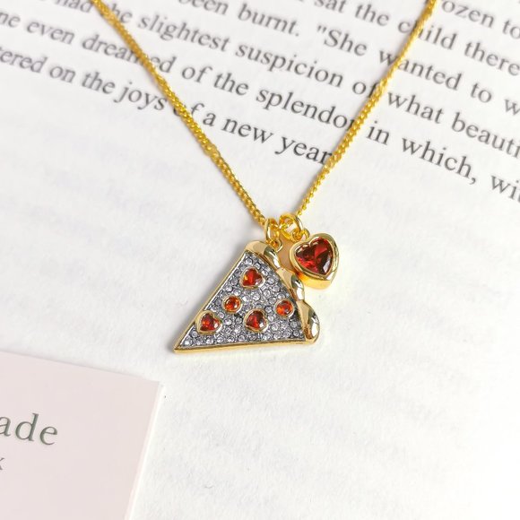 NEW KATE SPADE Pizza My Heart Gold Multicolor Pendant Necklace